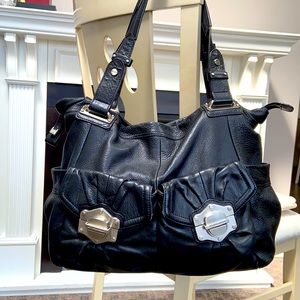 B Makowsky Black Leather Large Handbag